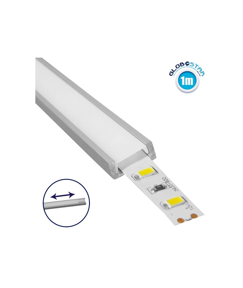 GLOBOSTAR® ALP-LINEAR ALPINA 70801-1M Επιφανειακό Προφίλ Αλουμινίου με Λευκό Γαλακτερό Συρόμενο Κάλυμμα για Ταινίες LED IP20 - Ασημί & Λευκό - Μ100 x Π1.6 x Υ0.6cm